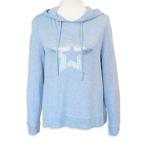 New! Peyton Primrose Metallic Star Graphic Soft Sweatshirt Pullover Hoodie - Picture 3 of 6